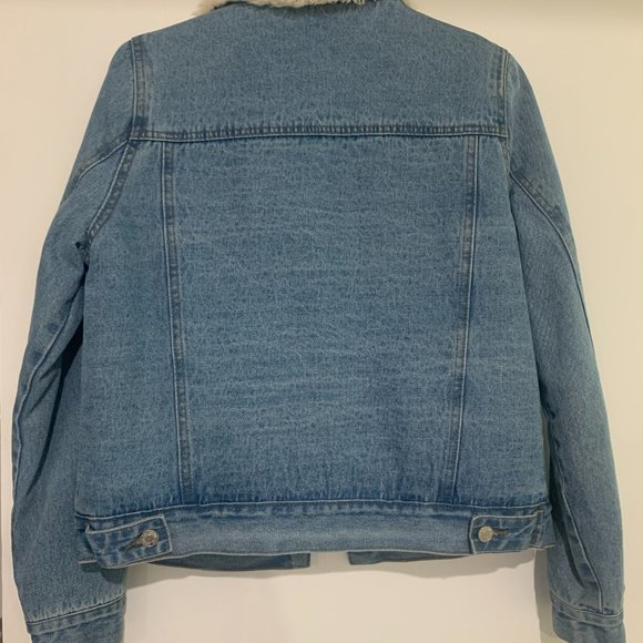 Blue Short Denim Sherpa Jean Jacket - Size 4 - Picture 4 of 4